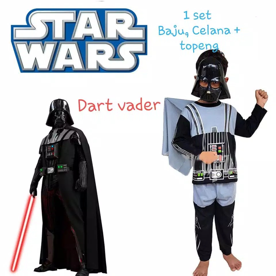 KOSTUM BAJU ANAK STAR WARS HITAM GRATIS TOPENG DEATH FEDDER