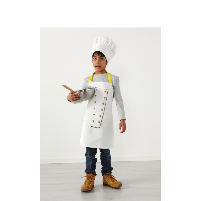 Celemek Anak Lengkap dengan Topi Koki /Baju Masak Anak_Putih
