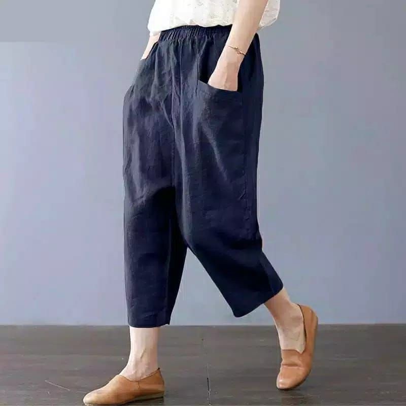 Bisa COD] SASHA CROP PANTS - Katun celana panjang casual wanita longgar