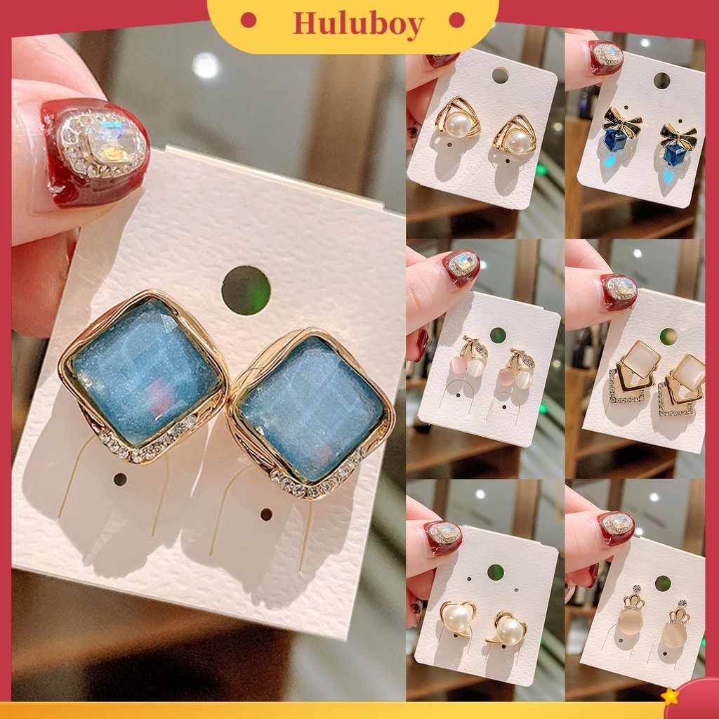 Hu Hu Hu Hu Hu Alat Bantu Pasang Kacamata♡ Anting Stud Geometris Aksen Mutiara Imitasi Bahan Alloy Gaya Korea Untuk Wanita
