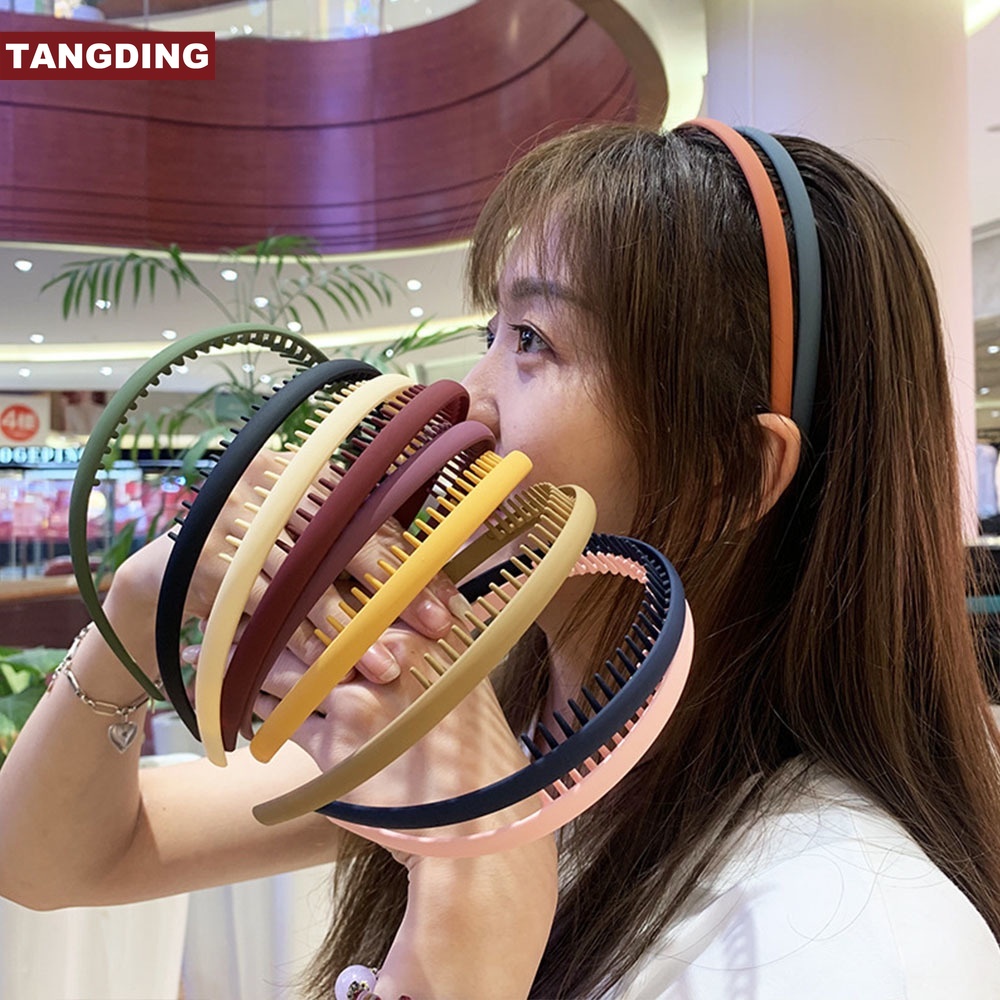 【COD Tangding】6 Colors Korean Style Hairband Stretchable Non-slip Big Teeth Headband Hair Accessories