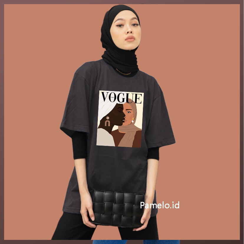 Pamelo.id Hijaber 2V Kaos Oversize/Fashion Muslim/Kaos Hijab/Kaos Kartun Hijab/Kaos Oversize Hijaber/Tunik Hijaber/Kaos Tangan 3/4