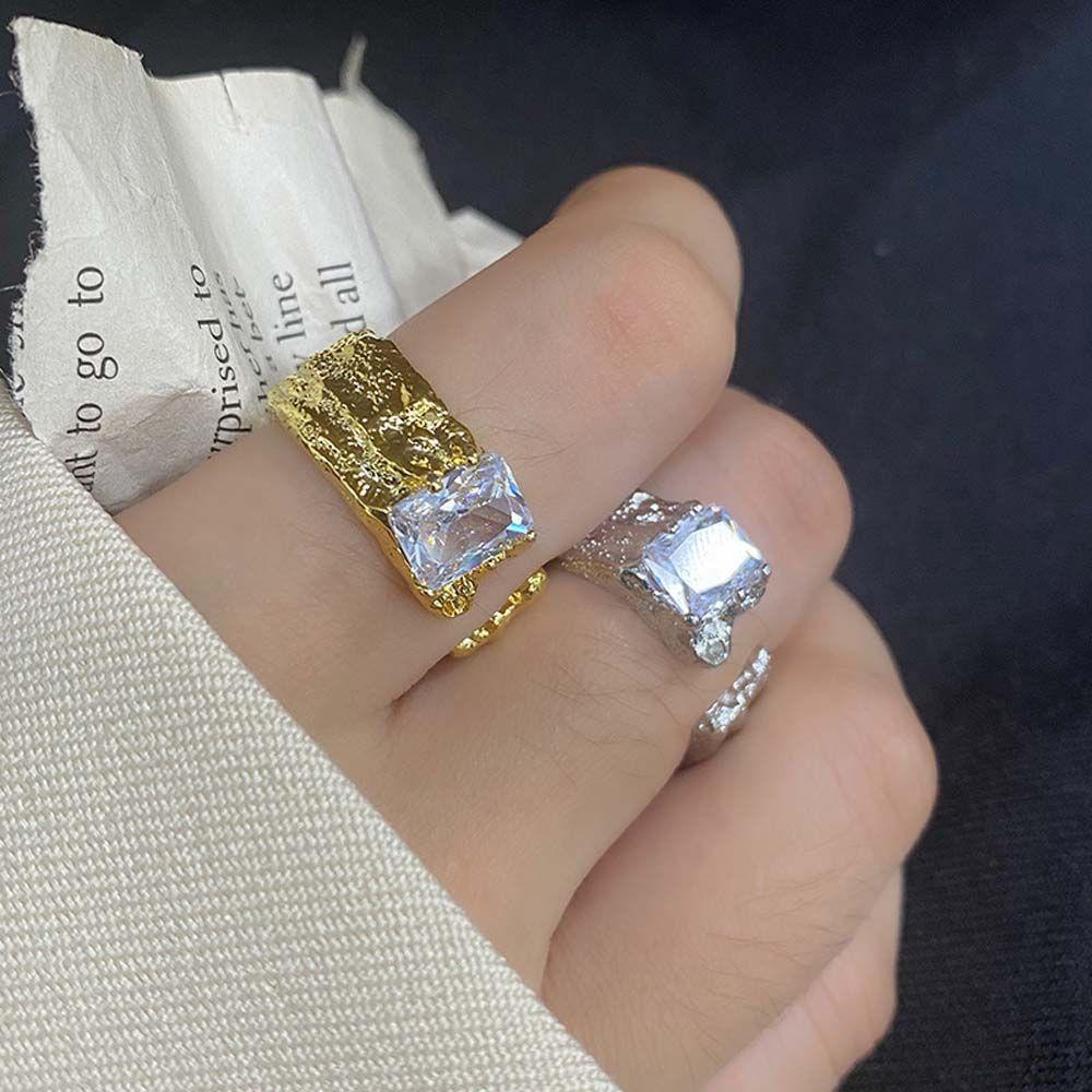 Mxbeauty Wanita Jari Cincin Mewah Indah Romantis Warna Emas Warna Perak Geometris Berlian Imitasi Adjustable Gaya Korea