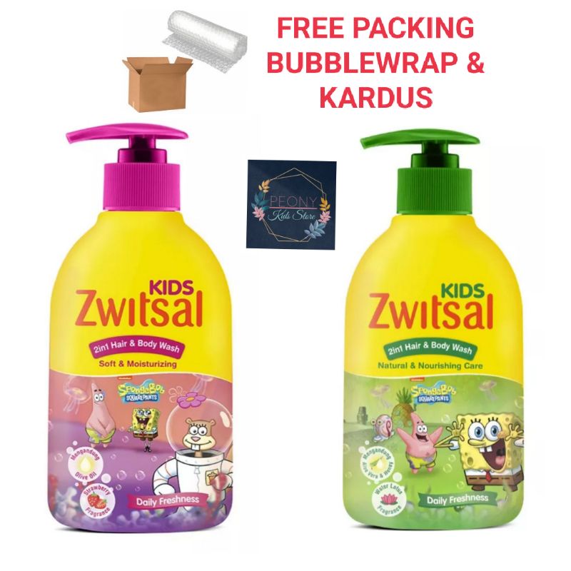 Zwitsal Kids 2 in 1  Hair &amp; Body Wash 280 ml / Zwitsal Spongebob Pink Hijau sabun shampoo anak 280ml