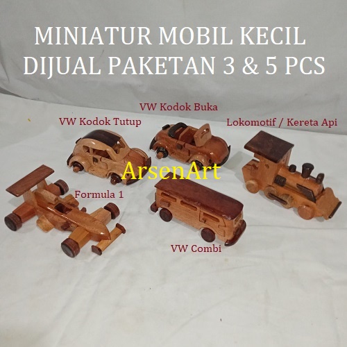 Pajangan dan Koleksi Miniatur Kayu Mobil Kecil Ukuran ( S ) Paket 3 Pcs Tinggal Pilih