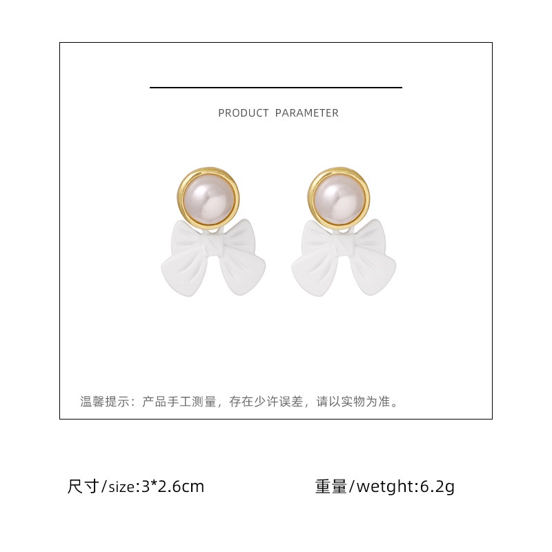 Sterling silver jarum Korea busur Putih anting-anting elegan internet pengaruh gaya Dingin Tinggi se