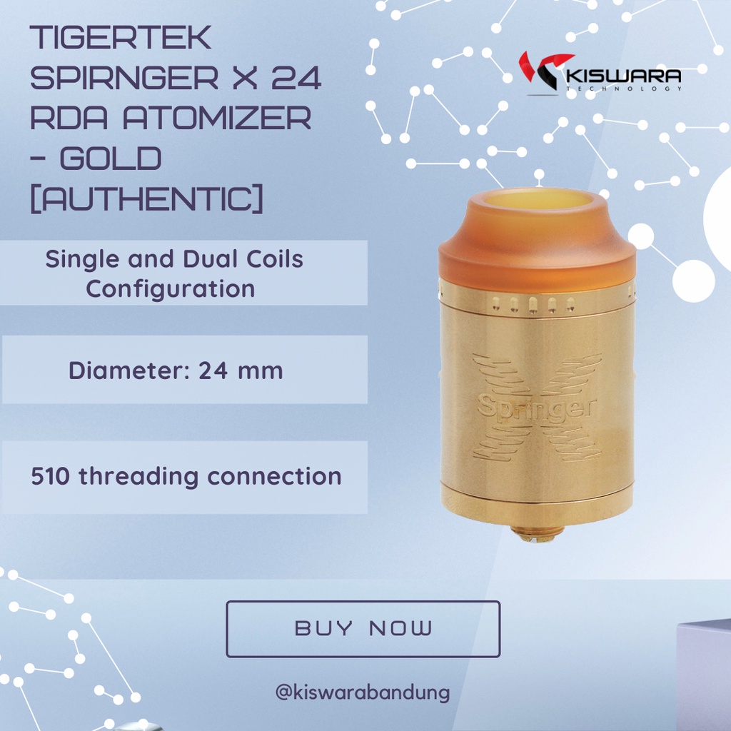 Tigertek Spirnger X 24 RDA Atomizer - GOLD [Authentic] KiswaraBandung