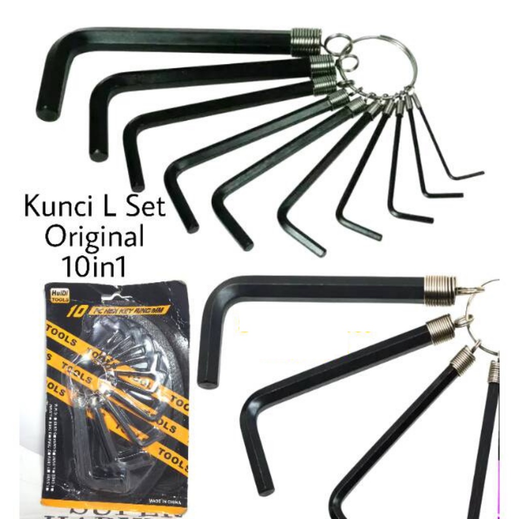 KUNCI L SET Isi 10 Pcs Hex Key Ring 10 in 1 Tools Gantungan Kunci Pendek Mrah Original