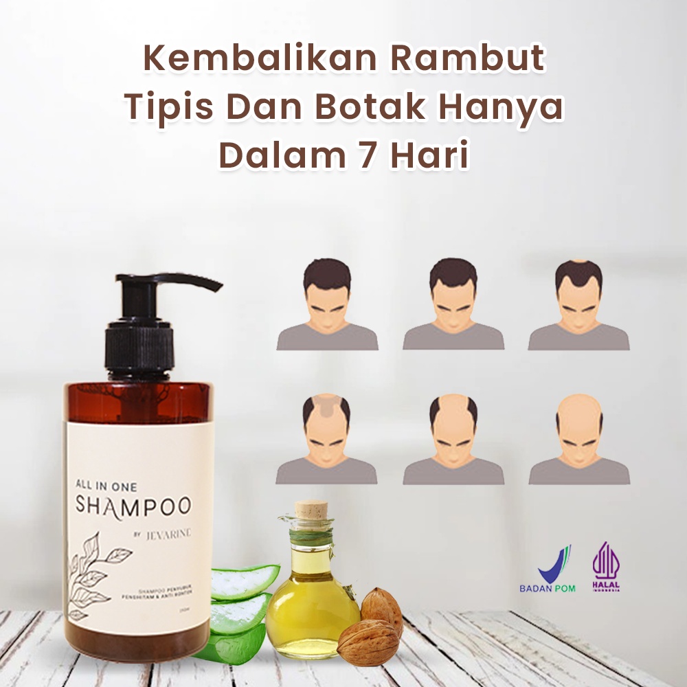 Shampo Jevarine All In One Shampoo Original Jevarine Efektif Menumbuhkan Rambut - Shampoo Anti Rontok, Penyubur Rambut, Penghitam Rambut, Penghilang Ketombe, Anti Ketombe, Anti Uban, Penghilang Uban, Mengilangkan Uban, Hitam Alami