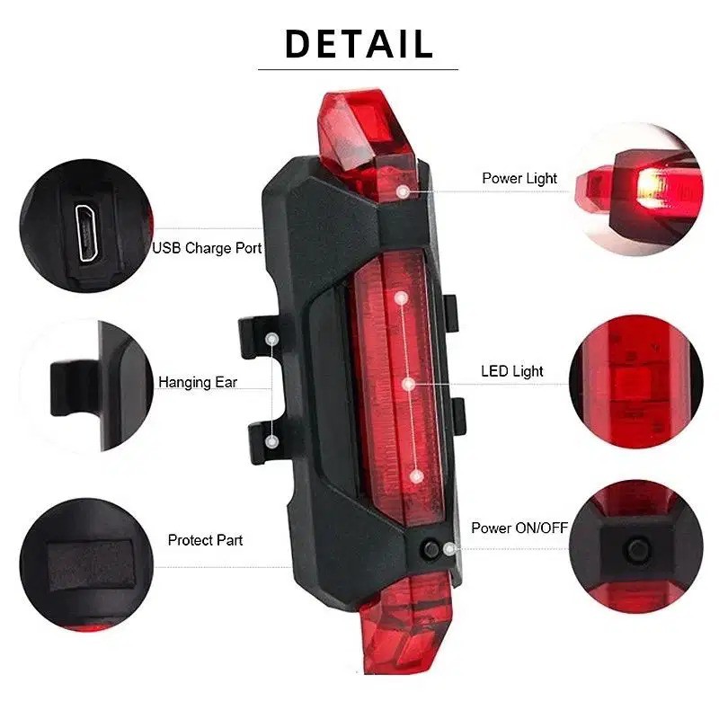 Lampu LED Sepeda Belakang 4 Mode Pencahayaan USB Charge Rear Bike LED Light Waterproof