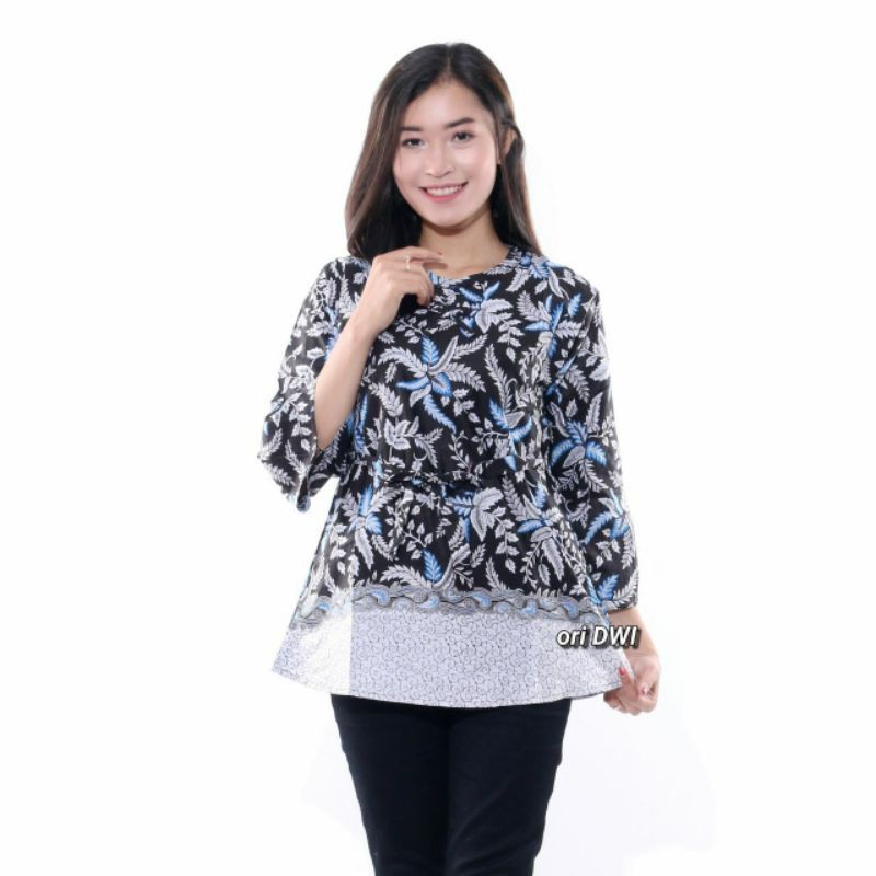 Atasan Batik Wanita Kekinian Dolbi Dobby Doby Dobi Tenun Sutra Halus Katun ATBM-Blarak Biru