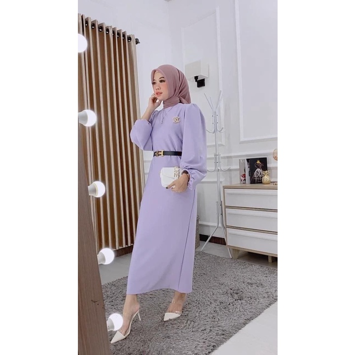 Dress Amara - Dress Wanita Moscrepe Import Baju Wanita Kantor Lengan Panjang Kerut Fashion Wanita Kekinian LD 110 cm