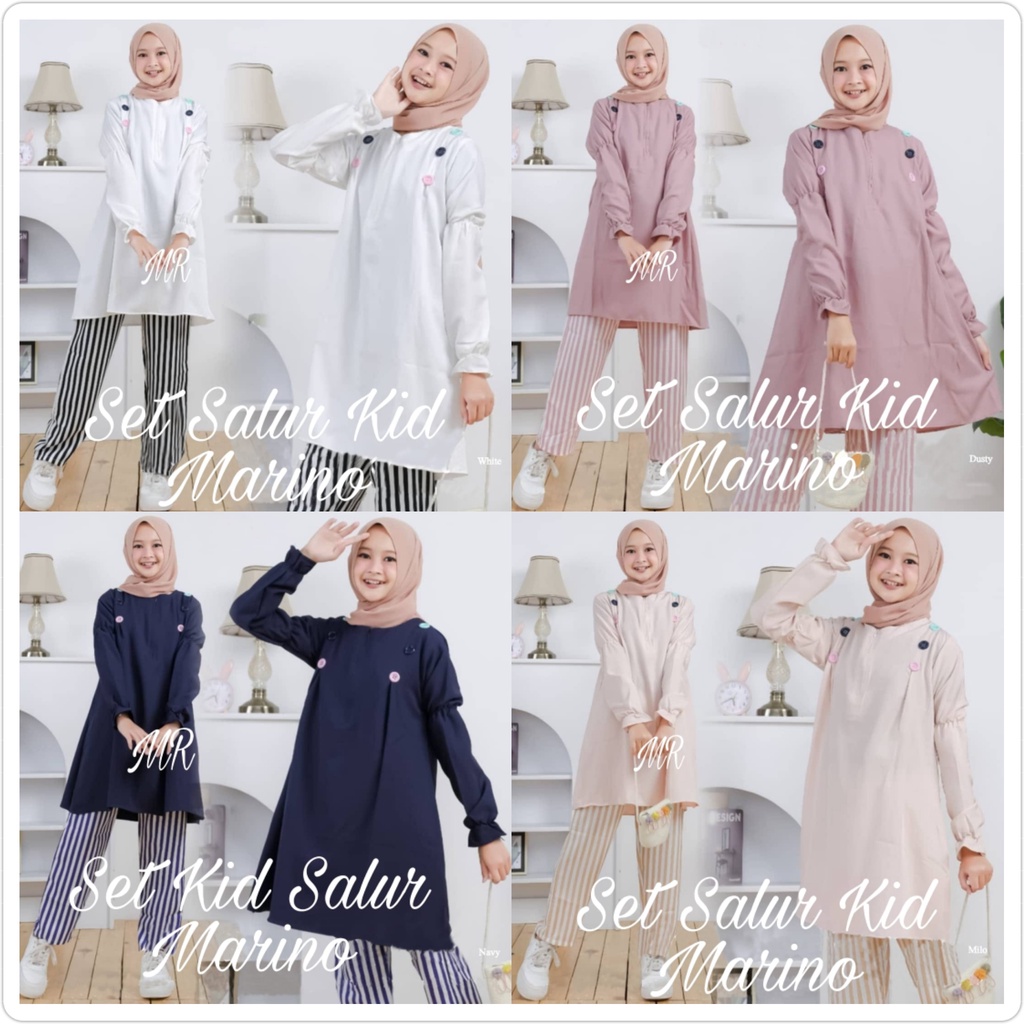 Setelan baju muslim anak SET SALUR KID MARINO set gamis anak remaja tanggung Usia 8 -14 tahun |  pakaian muslimah anak ABG