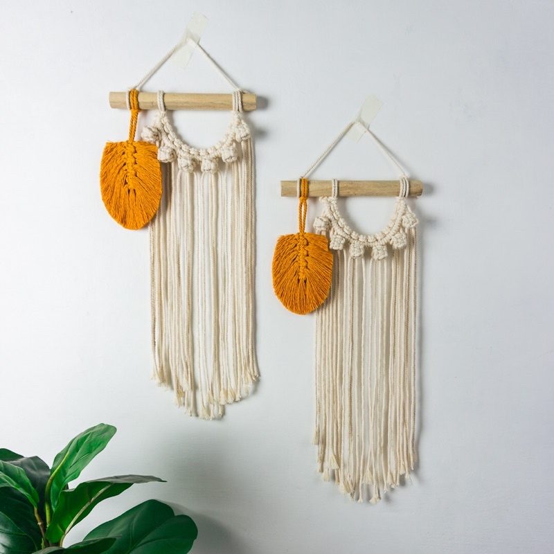 Hiasan Dinding Macrame 20cm x 45cm Daun Wall hanging Imut Aesthetic Wall Decor Rumah Kamar Tidur dan