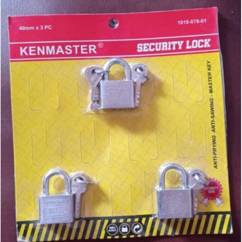 UK.40mm , isi Set 3 . Kenmaster , Gembok , Kunci Gembok , Master Key