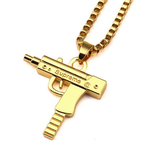 Kalung Necklace 18K Mini Uzi Hip Hop Bape Thuglife Meme Gold 18K