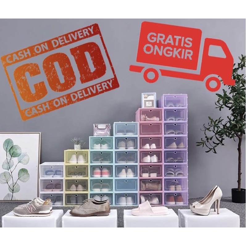 Kotak Sepatu Lipat Transparan Tebal Shoes Storage Box Organizer Rak Sepatu Plastik Susun