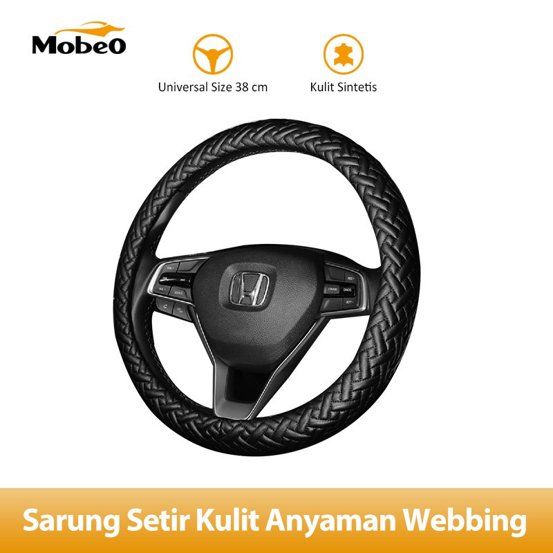 

Mobeo Sarung Setir Kulit Desain Anyaman Universal 38 cm / Car Steering Wheel Leather Webbing 38 cm