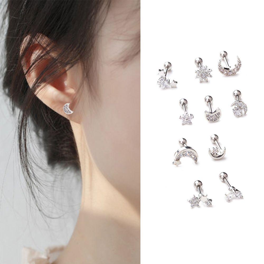 NEEDWAY Needway Stud Earrings Pesta Fashion Sederhana Wanita Pernikahan Bintang Perempuan Gadis Zirkon Menjuntai Anting-Anting