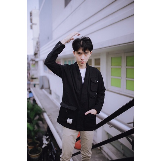 Kimono pria casual outer pocket wolv|kimono jepang cardigan casual pria wolv original