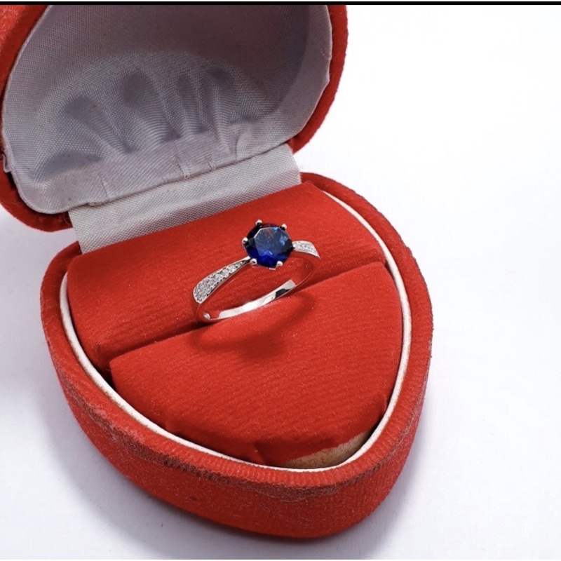 Cincin wanita cincin mata zirconia biru cincin perak 925 lapis emas putih S462