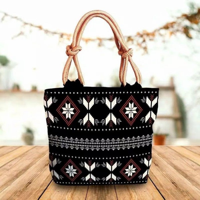 PROMO TAS WANITA totebag tali sumbu tas wanita etnic - Hitam SELEMPANG RANSEL TAS WANITA IMPORT SEKO