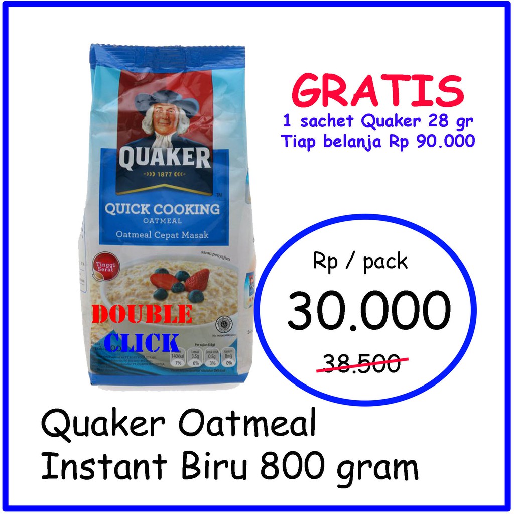 PROMO Quaker Oatmeal Quick Cooking Biru 800 gram Shopee Indonesia