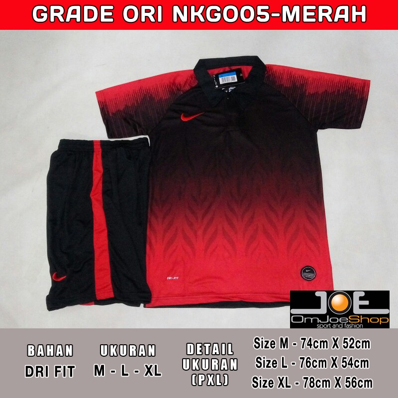 Setelan Futsal Bola GRADE ORI GO Nike NKGO05 Merah Kerah Kaos Jersey