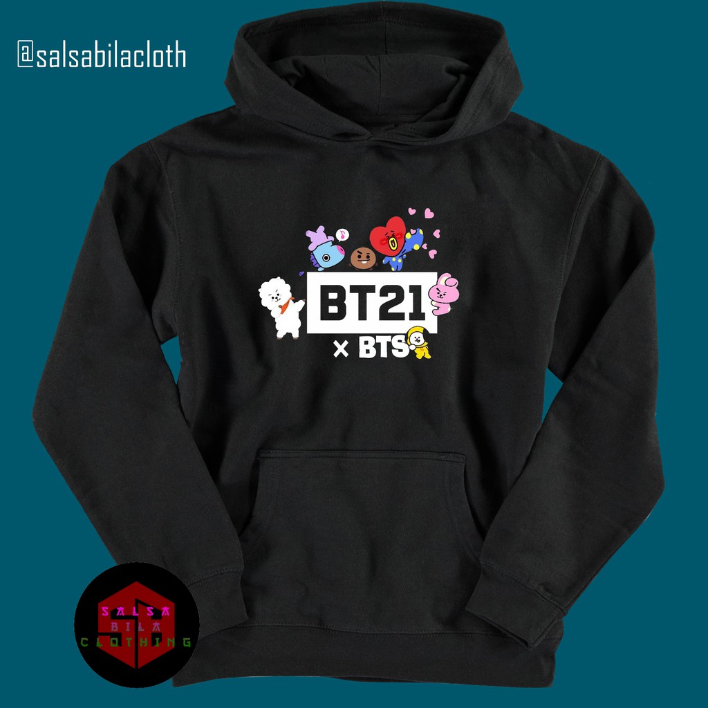 JAKET SWEATER HOODIE ANAK BT21 X BTS - HITAM