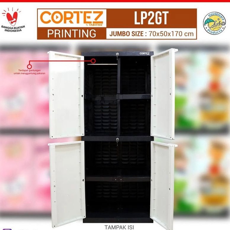 JUMBO! LEMARI PAKAIAN PLASTIK TABITHA CORTEZ PRINTING FULL KUNCI JUMBO LEMARI 4 SUSUN GANTUNGAN DAN HAMBALAN