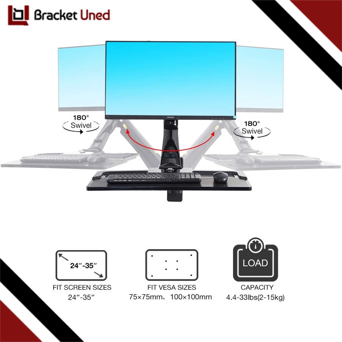 Bracket Monitor 24 - 35 inch, Sit-Stand Single Arm Monitor Wall Mount North Bayou MC-40