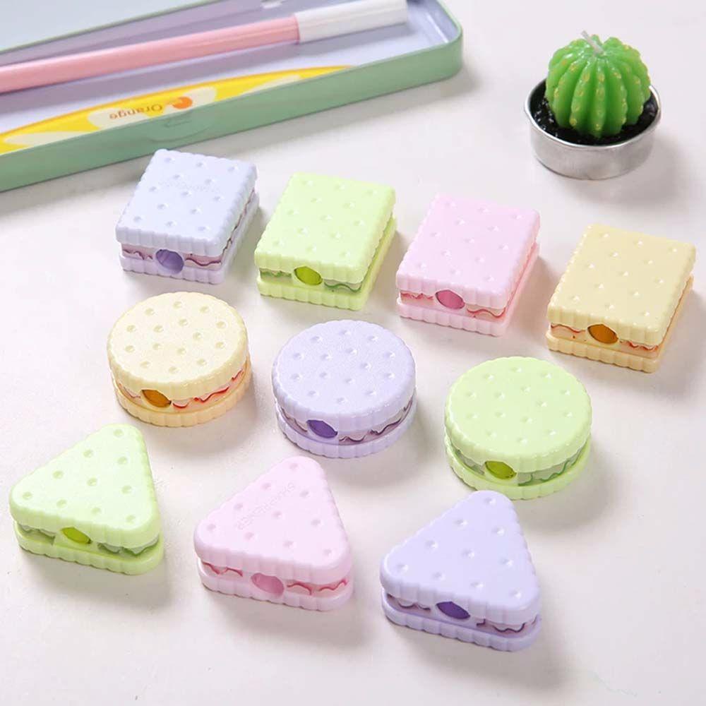 [Elegan] Alat Pengasah Pensil 1pcs Plastik Kue Permen Warna Perlengkapan Kantor Manual Cookie Sharpener