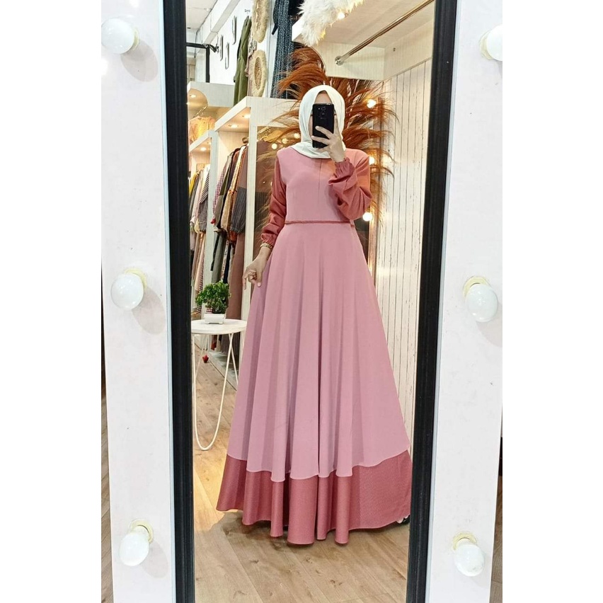 Raissa gamis terbaru | dress wanita terbaru 2021 kekinian remaja mewah | dress premium kombinasi 2 warna polos simpe elegan l cerutty babydoll mix diamond | baju gamis malaysia trand | fashion wanita terbaru | baju kondangan-3