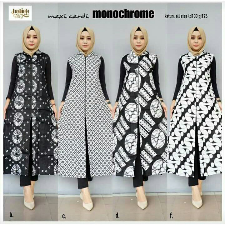 Monochrome Maxi Wanita Cardi Panjang Muslim Premium Exclusive Kardigan Seragam Panjang Monokrom Kekinian Outerwear Kerja Casual Kondangan Tanpa Lengan