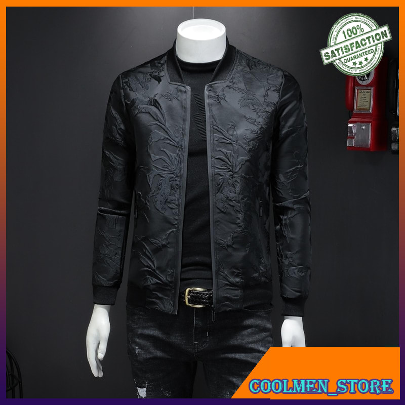 Jaket Pria Kasual Premium Impor Paisely Floral Jacket Men Vintage Business Bomber Jacquard Jacket