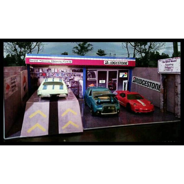 PAPERCRAFT DIECAST DIORAMA BENGKEL SPOORING HOTWHEELS TOMICA
