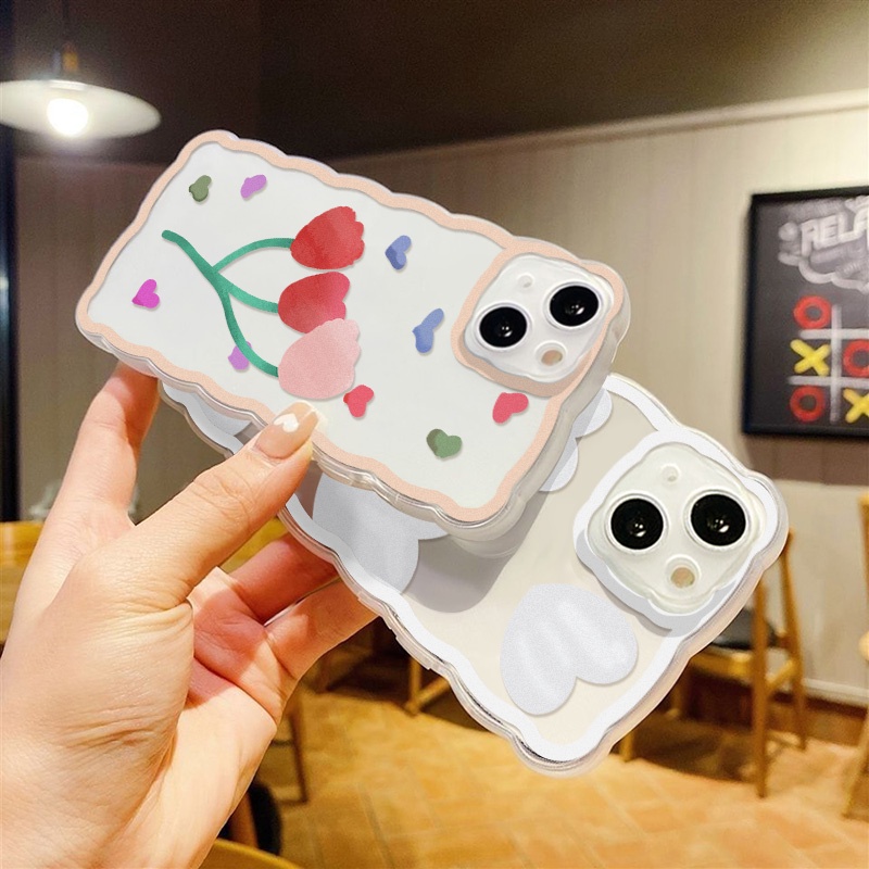 Soft Case Pelindung Lensa Kamera Motif Tulip Dan Hati Tahan Banting Untuk iPhone 13 Pro Max 11 12 Pro X XS Max 7 8 Plus SE 2020