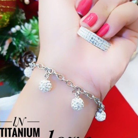 Titanium set perhiasan gelang dan cincin 1379