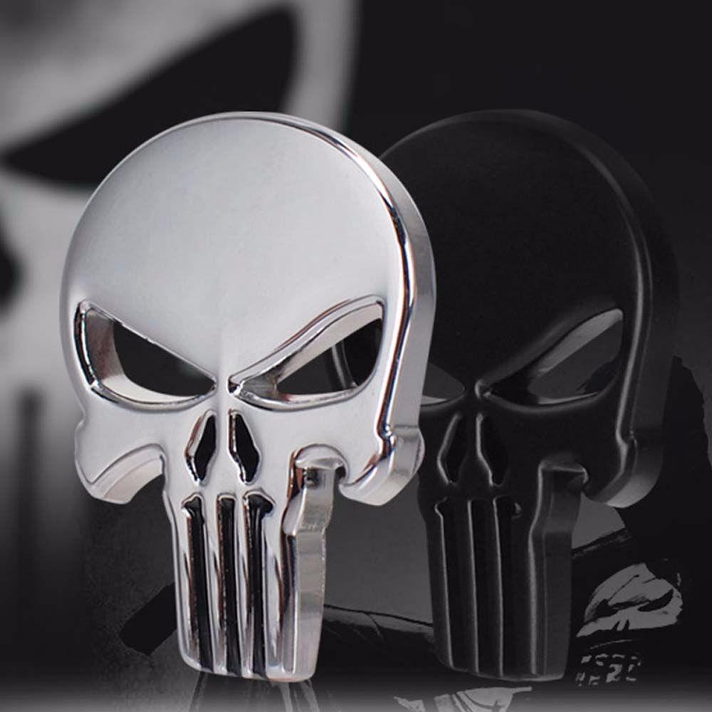 Lanfy Stiker Mobil Hitam Sliver Metal Skeleton Skull Decal Punisher Skull Emblem Punisher Emblem Auto Decal Mobil Styling