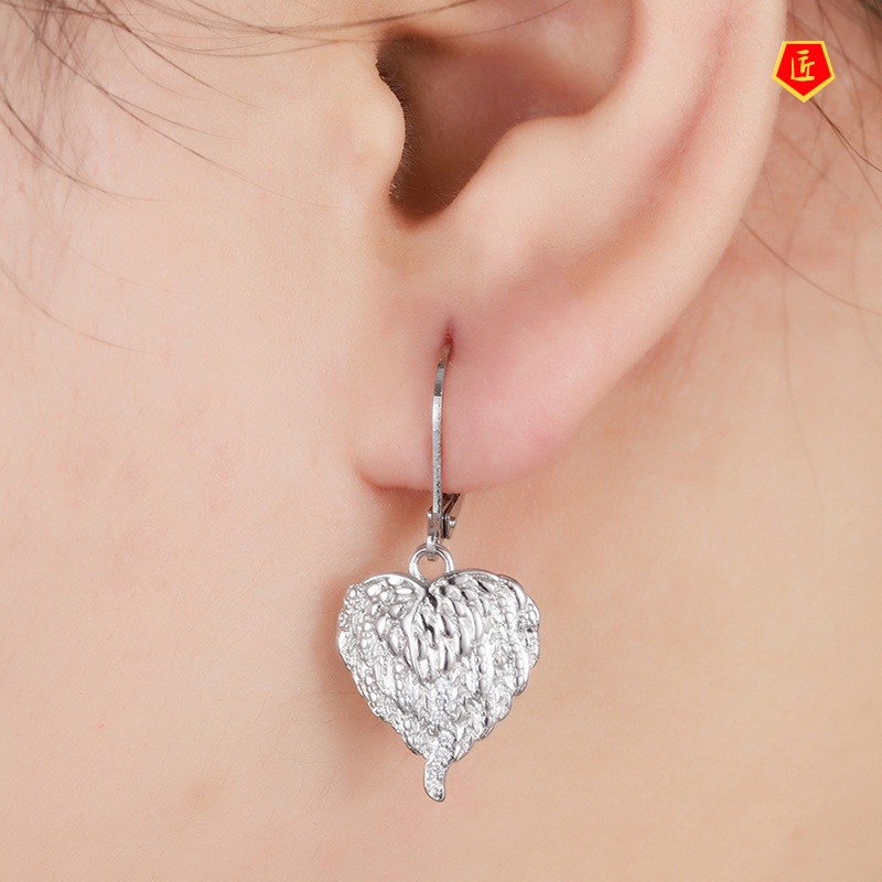 [Ready Stock]Luxury Diamond Heart-Shaped Angel Wings Earrings