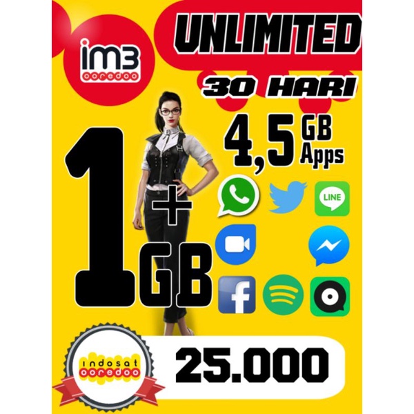 Voucher Indosat 1 GB unlimited 30Hari