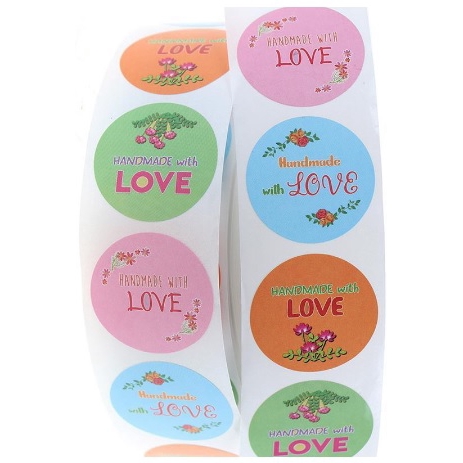 

HM007 Per Pcs Sticker Label Logo Tempel Handmade With Love Colorful Bulat D 2.5 Cm Seal Kemasan