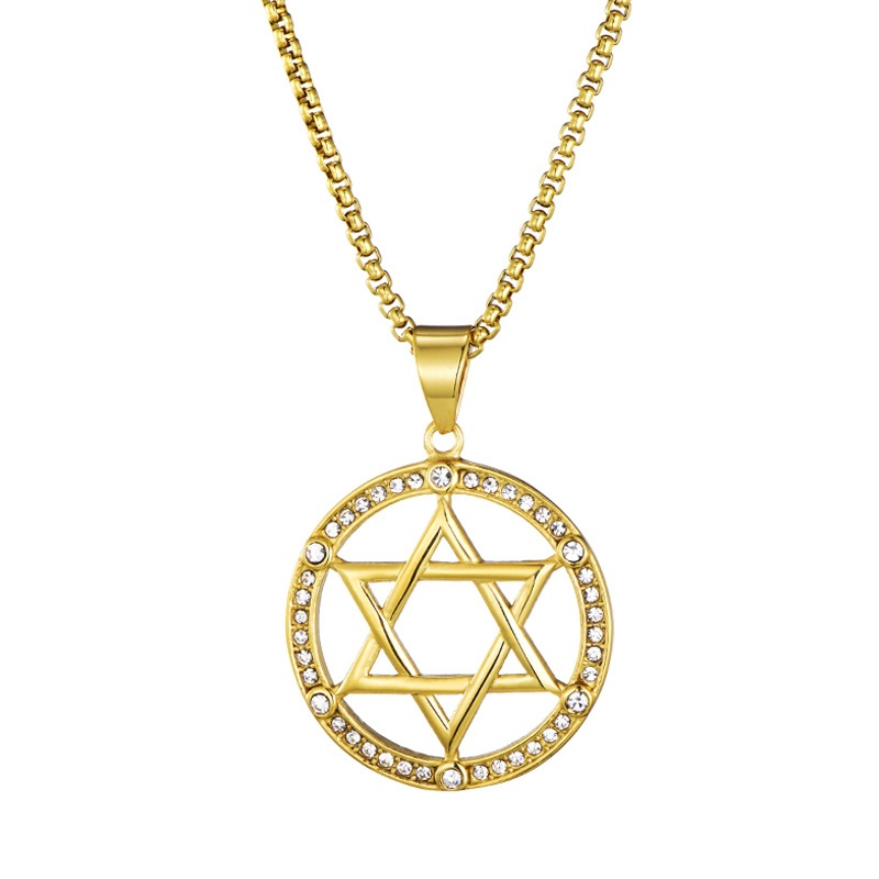 Kalung Rantai Dengan Liontin Hexagram Warna Emas Untuk Pria