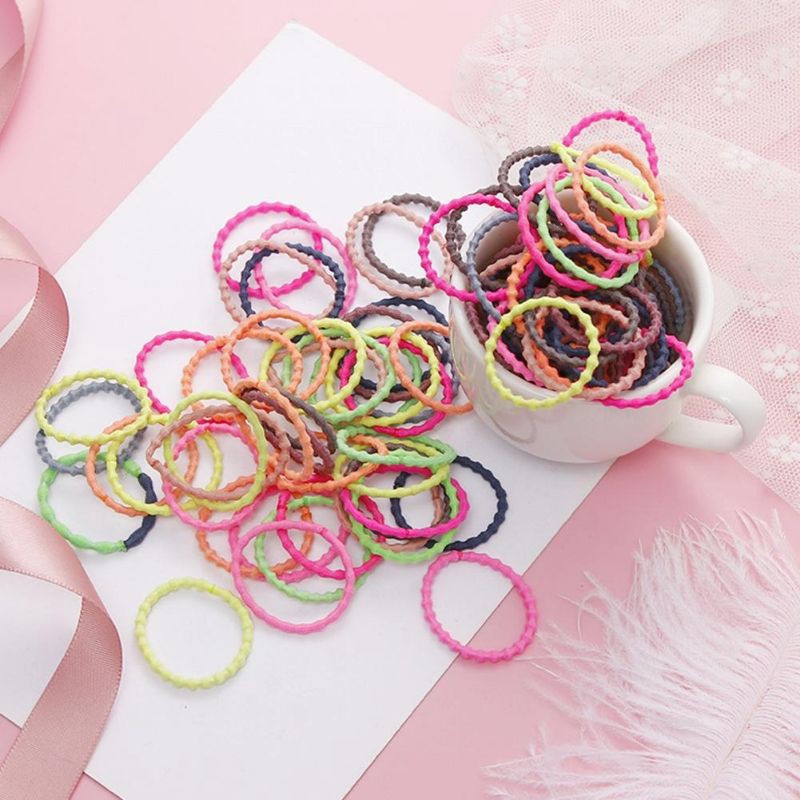 50 Pcs Karet Rambut Ponytail Elastis Warna-Warni Ukuran 3cm Untuk Wanita