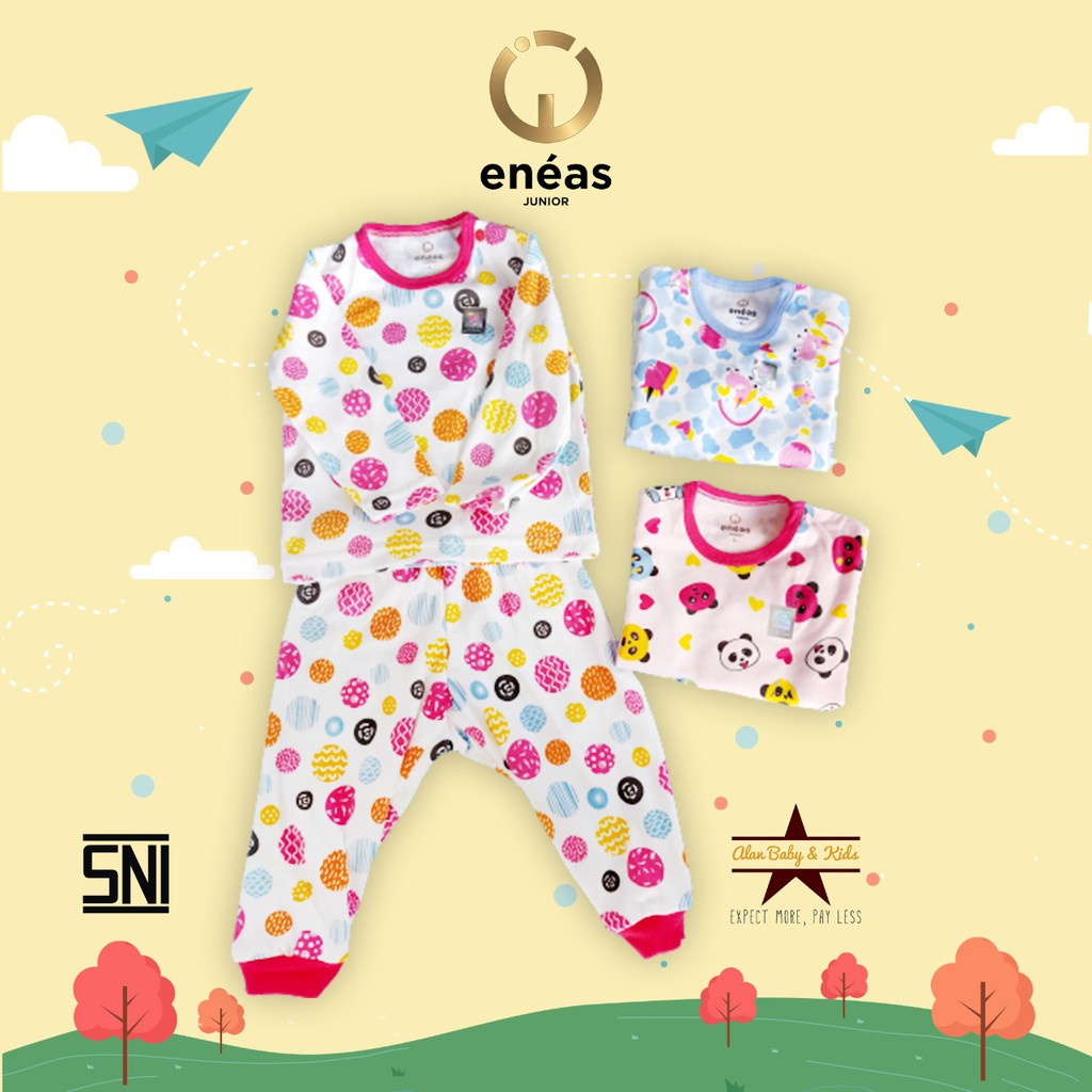 Eneas Junior Setelan Baju Oblong Panjang Motif Cewe Per 3 Set