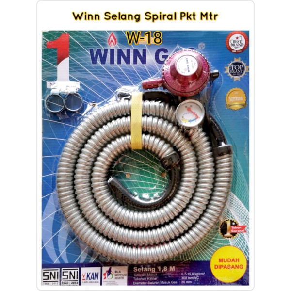 Winn Regulator Selang Spiral Paket Meter W-18M