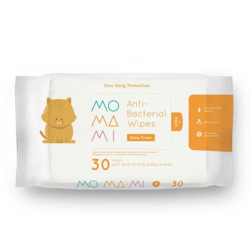 MOMAMI ANTI BACTERIAL WIPES DAILY CLEANING WIPES 30 SHEETS SOFT AND STRONG BABY WIPES