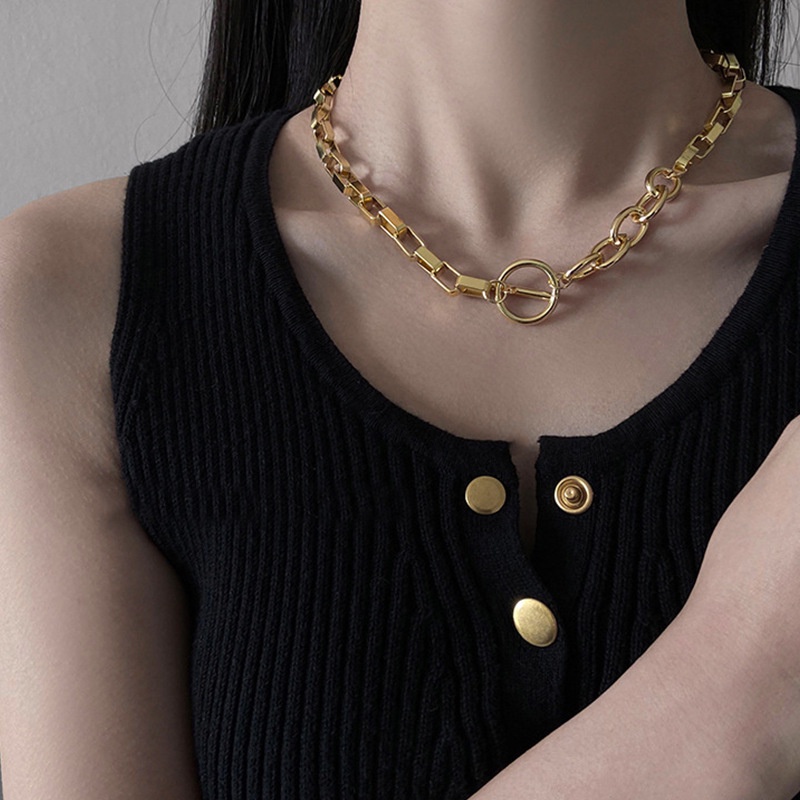 Kalung Choker Desain Lingkaran Campuran Warna Emas Gaya Minimalis Untuk Wanita