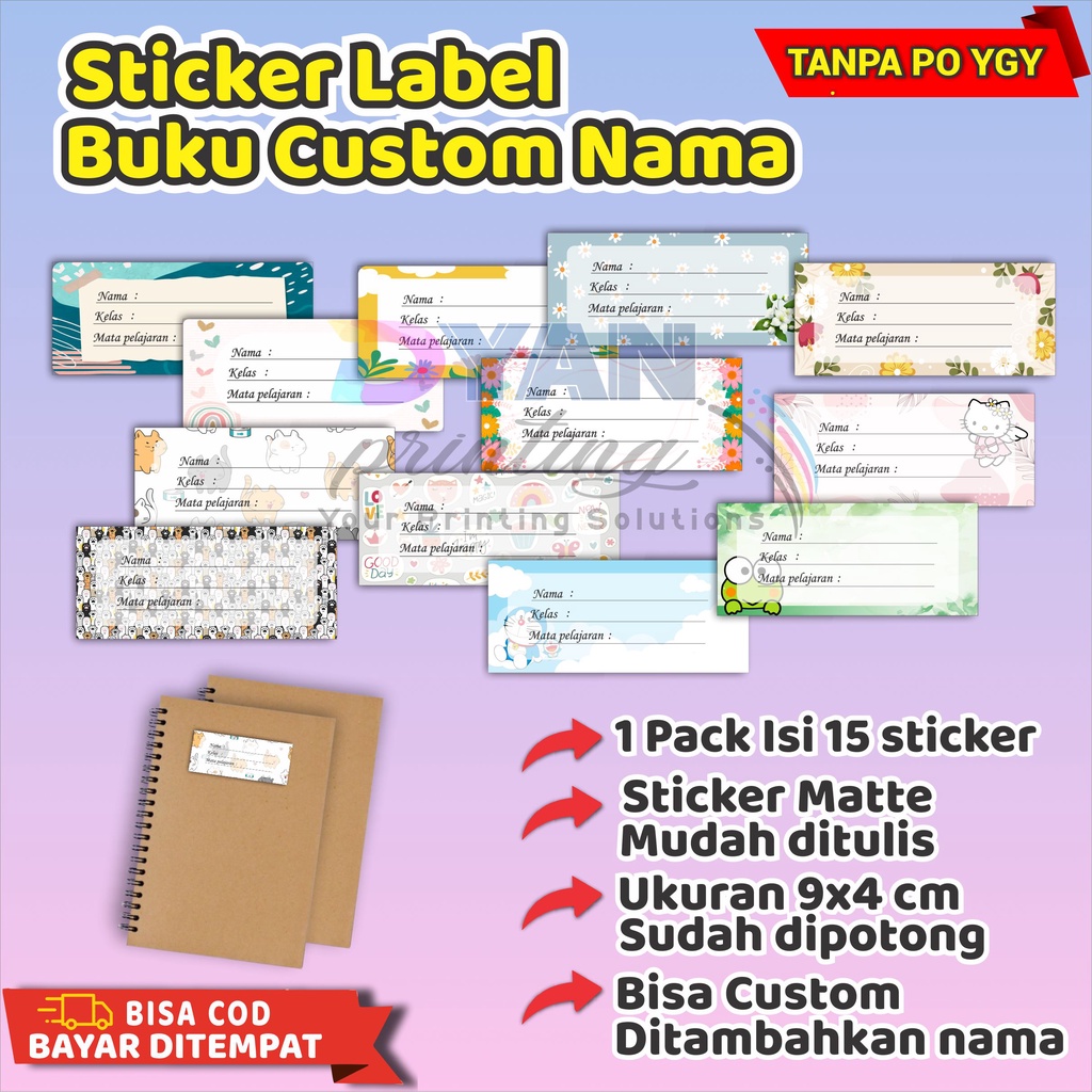 15 PCS STICKER LABEL BUKU BISA CUSTOM NAMA