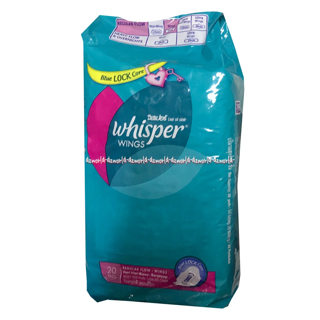 Whisper 20pads Whisper Wings Super Value Pack Pembalut Wanita Wisper Sayap Wing Blue Lock Care Sanitary Napkins 20 pcs